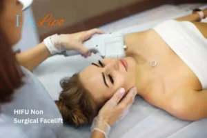 Woman having Hi-Fu to reduce wrinkles Burgess Hill.