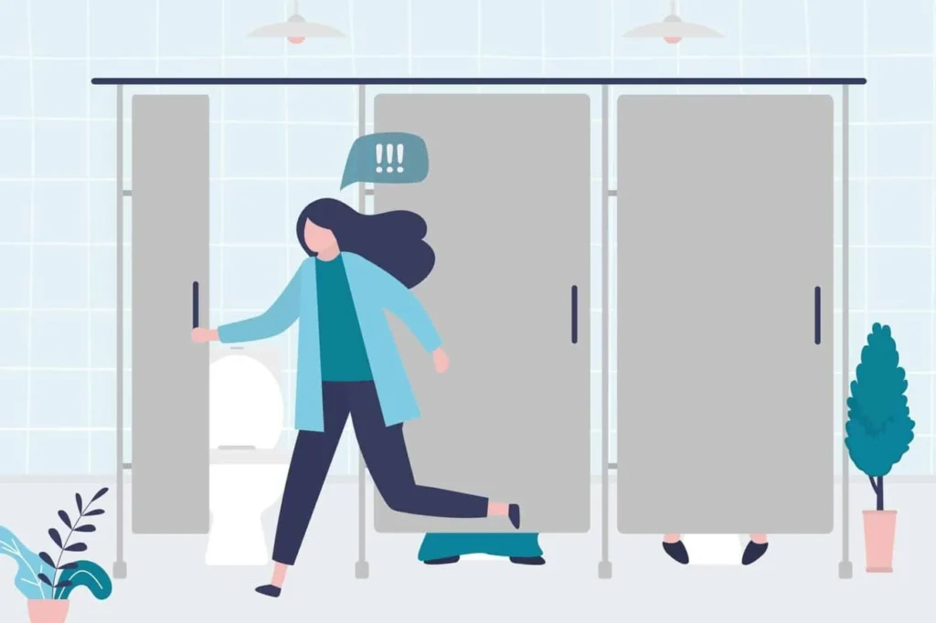 graphic of Urine incontinence Burgess Hill woman running to the toilet.
