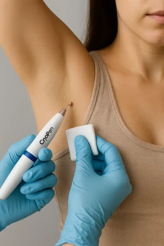 woman having cryopen to remove underarm skin tags Burgess Hill