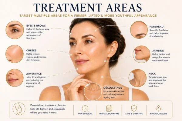 Areas of treatment for the ultimate lift tighten treatment Burgess Hill